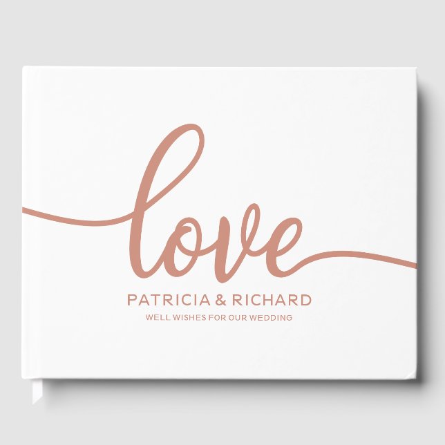 Chic Rose Gold Script Hardcover Wedding Guest Book (Front)