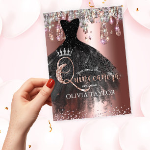 Chic rose gold silver glitter drips Quinceanera  Invitation