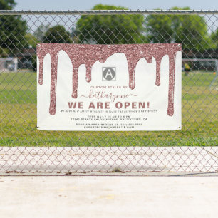 Chic Rose Gold Sparkle Glitter Drips Business Banner