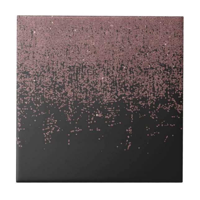 Chic Rose Gold Speckled Glitter Ombre Black Ceramic Tile (Front)