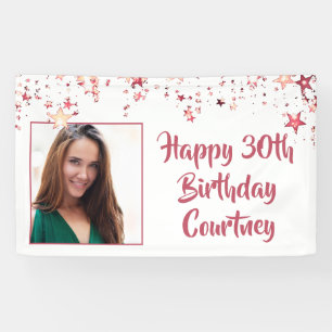 Chic Rose Gold Stars 30th Birthday Photo Banner