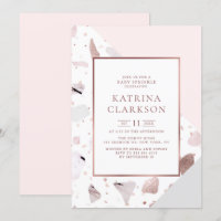 Chic Rose Gold Terrazzo Pattern Girl Baby Sprinkle