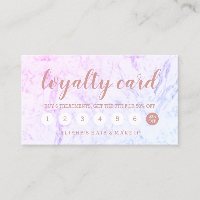 Chic rose gold typography pink marble loyalty card (Front)