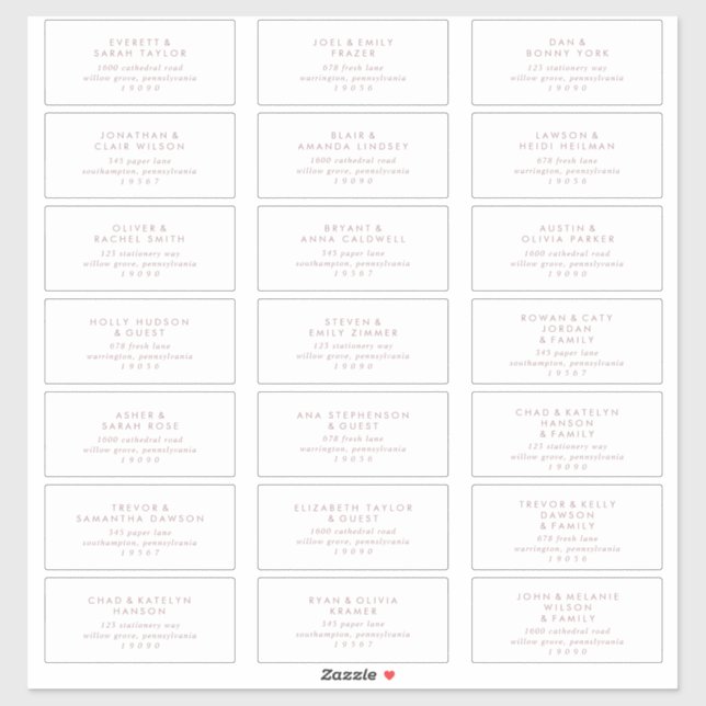 Chic Rose Gold Wedding Guest Address Labels (Sheet)