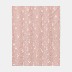 Chic rose gold white Christmas tree pattern Fleece Blanket