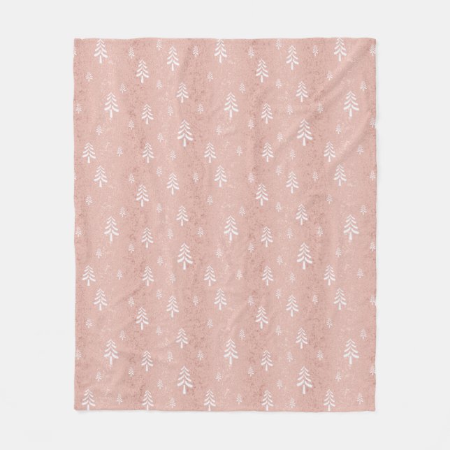 Chic rose gold white Christmas tree pattern Fleece Blanket (Front)
