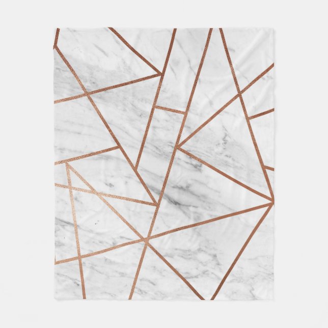 Chic Rose Gold White Marble Stylish Fleece Blanket (Front)