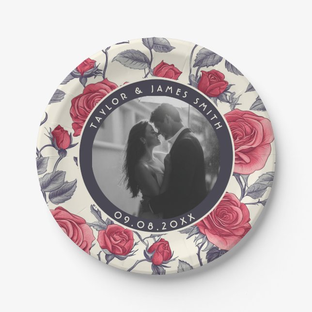 Chic Rose Minimalist Wedding Plates For Couple (Front)