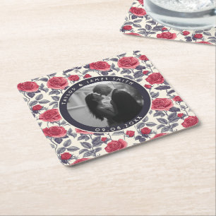Chic Rose Minimalist Wedding  Square Paper Coaster