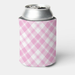Chic Rose Pink and White Check Can Cooler