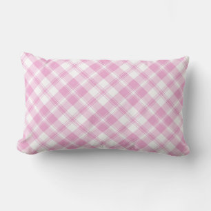 Chic Rose Pink and White Check Lumbar Pillow