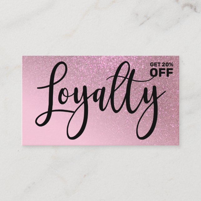 Chic Rose Pink Glitter Gradient Typography Loyalty Card (Front)