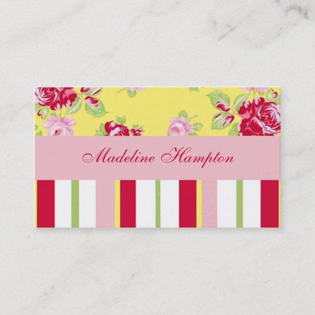 Chic Roses And Stripes Business Card (Front)