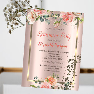Chic Roses Diamonds Confetti Retirement Invitation