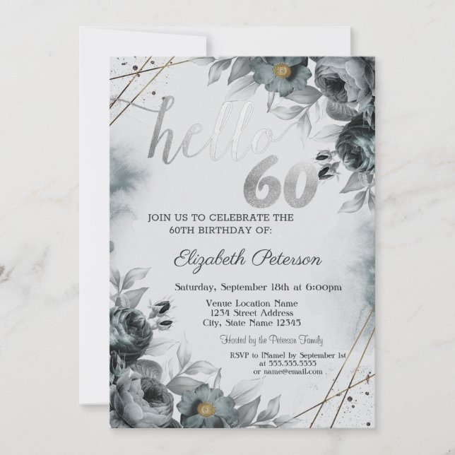 Chic Roses Gray 60th Birthday Invitation (Front)