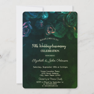 Chic Roses Green Wedding Anniversary Invitation