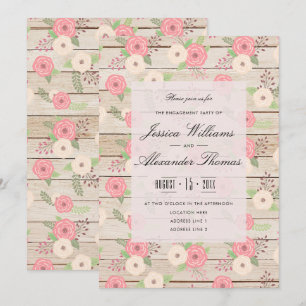Chic Roses On Wood Engagement Invitation
