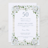 Chic Roses & Silver Border Floral 50th Birthday
