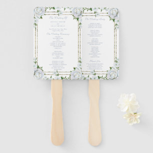 Chic Roses & Silver Border Floral Wedding Program Hand Fan