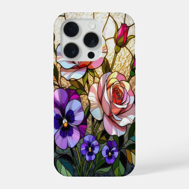 Chic roses wild violets stained Glass iPhone Case (Back)