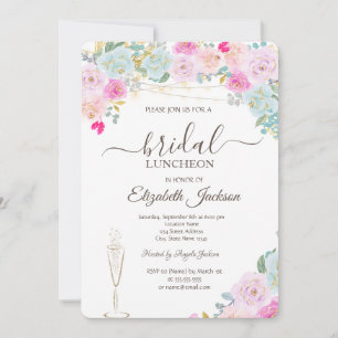 Chic Roses,Wine Glass,Lights Bridal Luncheon Invitation