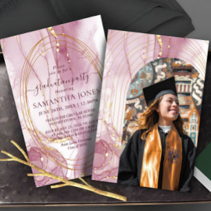 Chic Rosy Watercolor Calligraphy Graduation Invitation