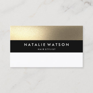 Chic Rough FAUX Gold Black Bar White Modern Business Card