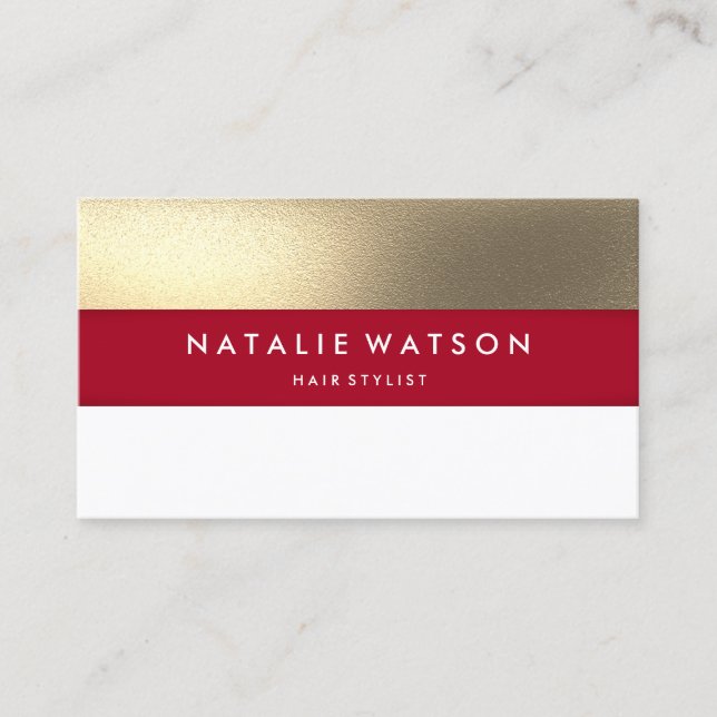 Chic Rough FAUX Gold Red Bar Modern Elegant 2 Business Card (Front)