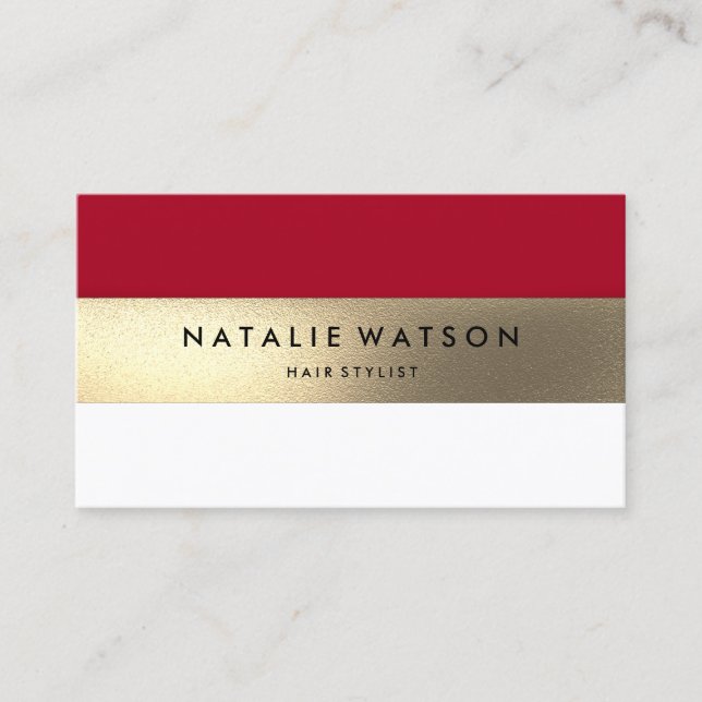Chic Rough FAUX Gold Stripe Red Modern Elegant 2 Business Card (Front)