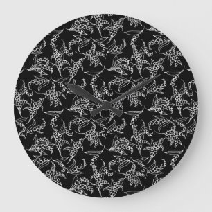 Chic Round Wall Clock: Lilies-of-the-Valley, Black Large Clock