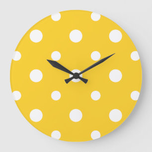 Chic Round Wall Clock White Jumbo Polkas on Yellow