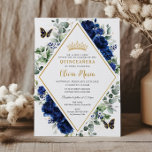 Chic Royal Blue Floral Butterflies Quinceañera Invitation<br><div class="desc">Personalise this pretty royal blue floral Quinceañera / Sweet 16 birthday invitation easily and quickly. Simply click the customise it further button to edit the texts,  change fonts and fonts colours. Featuring pretty royal blue flowers and butterflies. Matching items available in store. (c) Somerset Fine Paperie</div>