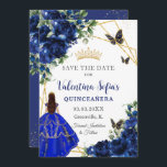 Chic Royal Blue Flowers Princess Gold Quinceañera  Save The Date<br><div class="desc">Personalise this pretty royal blue floral Quinceañera / Sweet 16 birthday save the date easily and quickly. Simply click the customise it further button to edit the texts, change fonts and fonts colours. Featuring a girl dressed in a beautiful royal blue dress, chic royal blue flowers and blue and gold...</div>