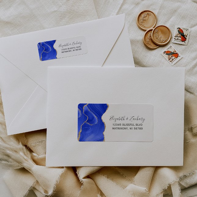 Chic Royal Blue Gold Wedding Return Address Label (Creator Uploaded)
