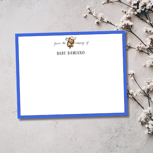Chic Royal Blue Sloth Nursery Note Card (Creator Uploaded)
