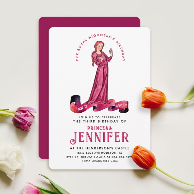 Chic Royal Pink Mediaeval Princess Fairytale Bday Invitation (Creator Uploaded)