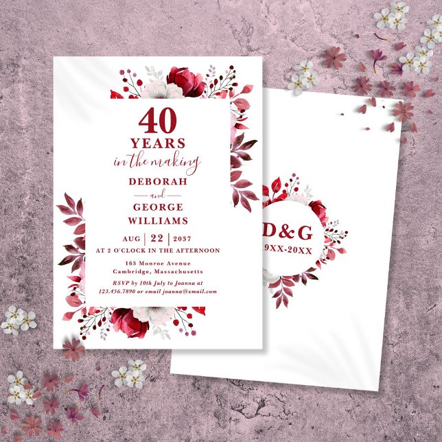 Chic Ruby 40th Wedding Anniversary Floral  Invitation (Chic Ruby 40th Wedding Anniversary Floral Invitation)