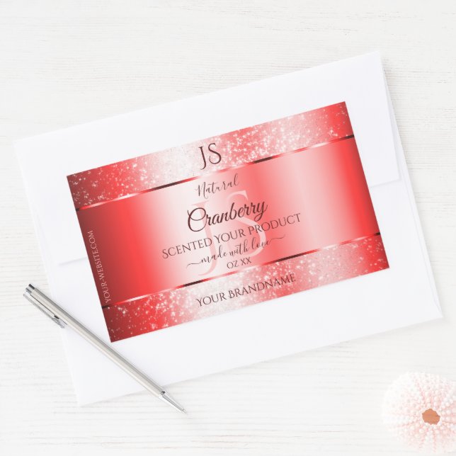 Chic Ruby Red Soft Glitter Product Labels Monogram (Envelope)