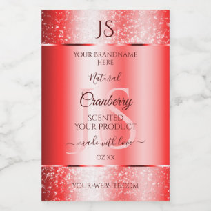 Chic Ruby Red Soft Glitter Product Labels Monogram