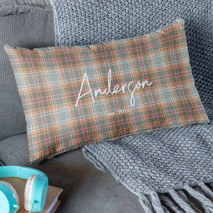 Chic Rust Colour Influenced Plaid Lumbar Cushion