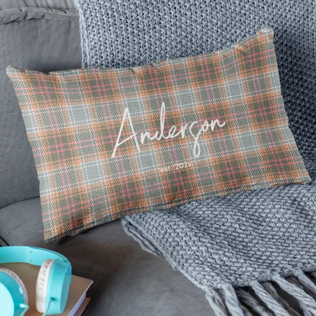 Chic Rust Colour Influenced Plaid Lumbar Cushion (Creator Uploaded)