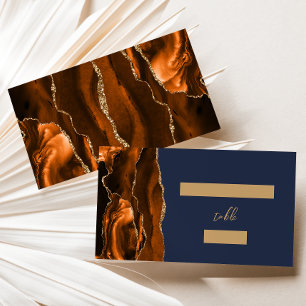 Chic Rust Gold Agate Navy Blue Wedding Escort Place Card