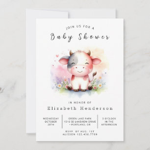 Chic Rustic Barn Cow Baby Shower Invitation