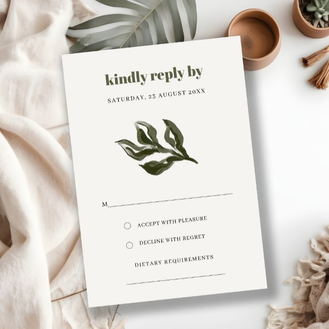 Chic Rustic Boho Green Retro Botanical Wedding RSV RSVP Card (Creator Uploaded)