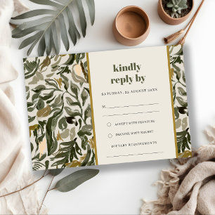 Chic Rustic Boho Green Retro Botanical Wedding RSVP Card