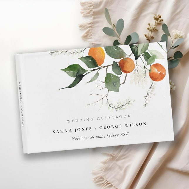 Chic Rustic Boho Orange Blossom Botanical Wedding Guest Book (Creator Uploaded)