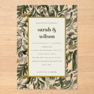 Chic Rustic Boho Retro Green Botanical Wedding Acrylic Invitations