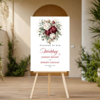 Chic Rustic Burgundy Floral Eucalyptus Welcome 