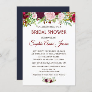 Chic Rustic Burgundy Marsala Floral Bridal Shower Invitation