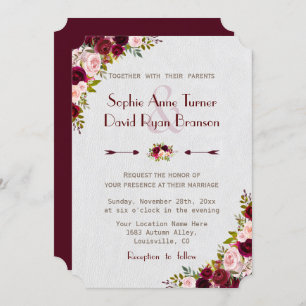 Chic Rustic Burgundy Marsala Floral Wedding Invitation